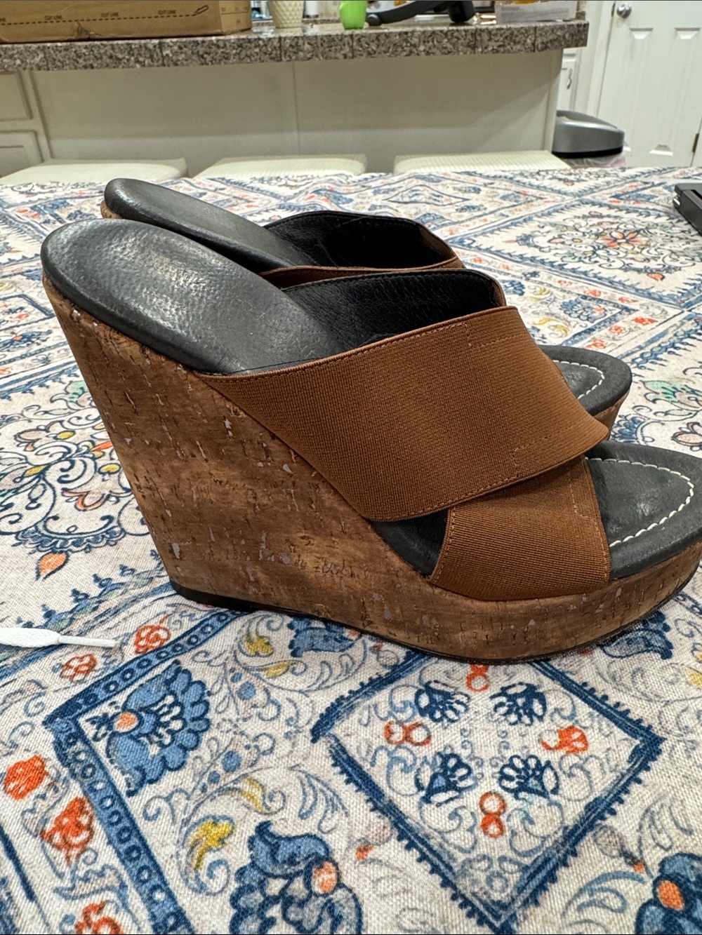 Donald J. Pliner Brown Cork Wedge Slide Sandals